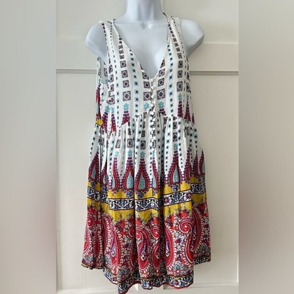 Umgee Summer Sleeveless Paisley Boho Geometric Dress Size M - Picture 10 of 16